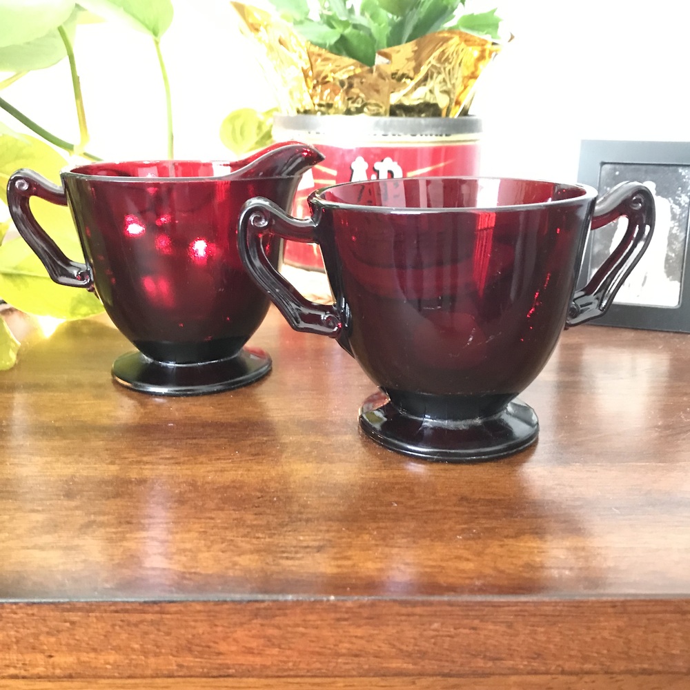 Vintage Depression-era Anchor Hocking Royal Ruby Red Creamer and Sugar Bowl Set